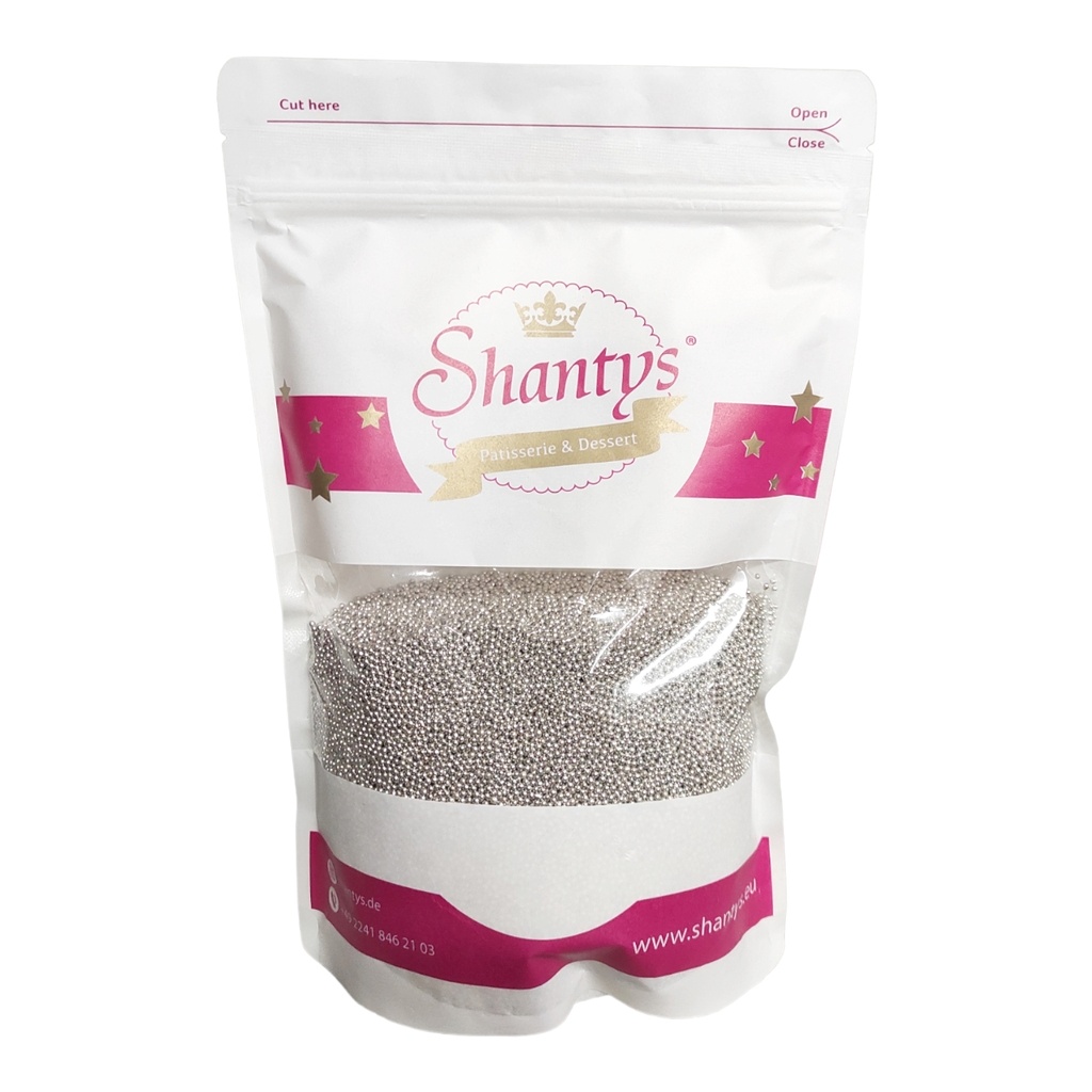 Zuckerperle 2 mm - SILBER glänzend - 1 Kg -  (Non Pareilles) Shantys
