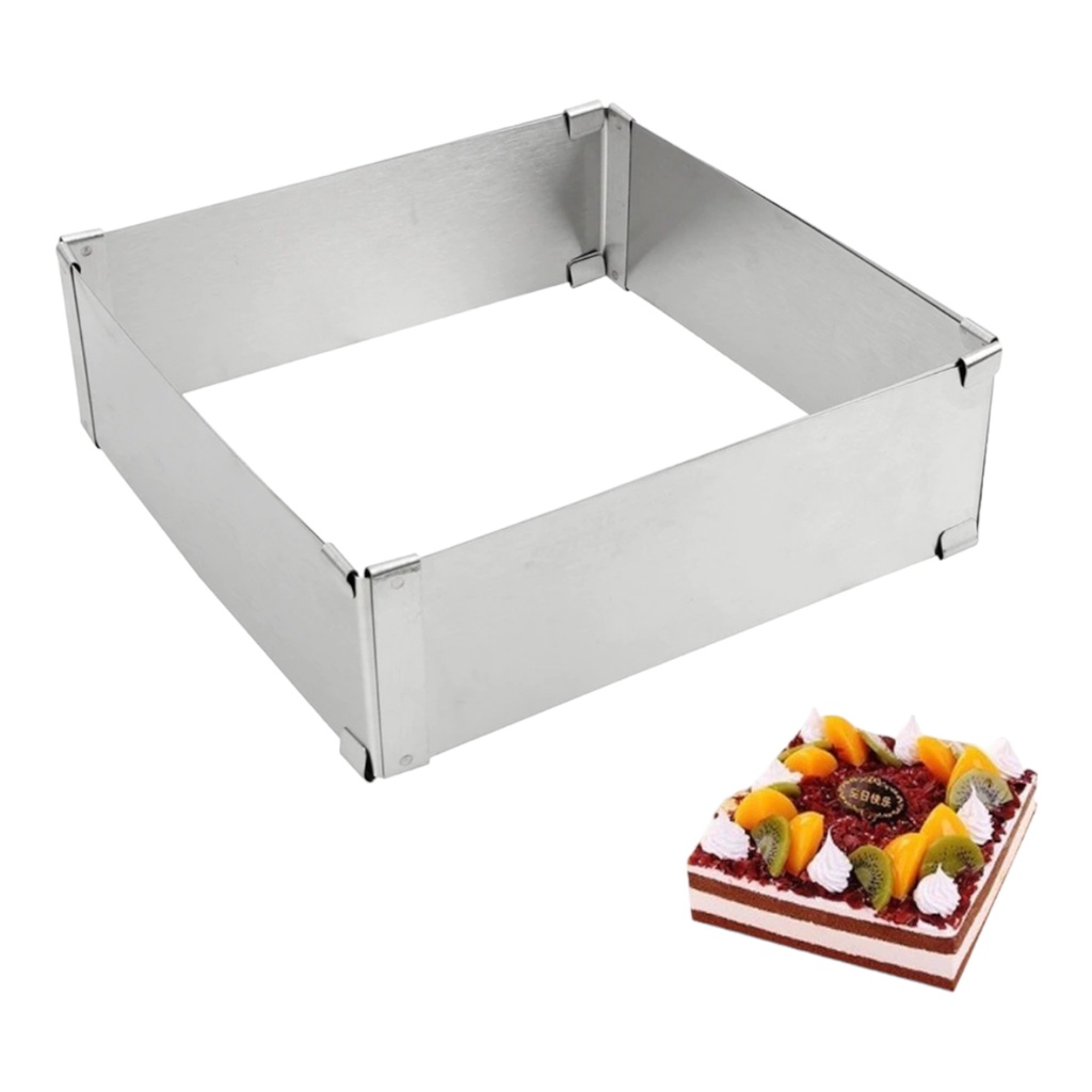 [55153] Backform / Tortenring Quadrat verstellbar 20x20 cm, Höhe 7 cm