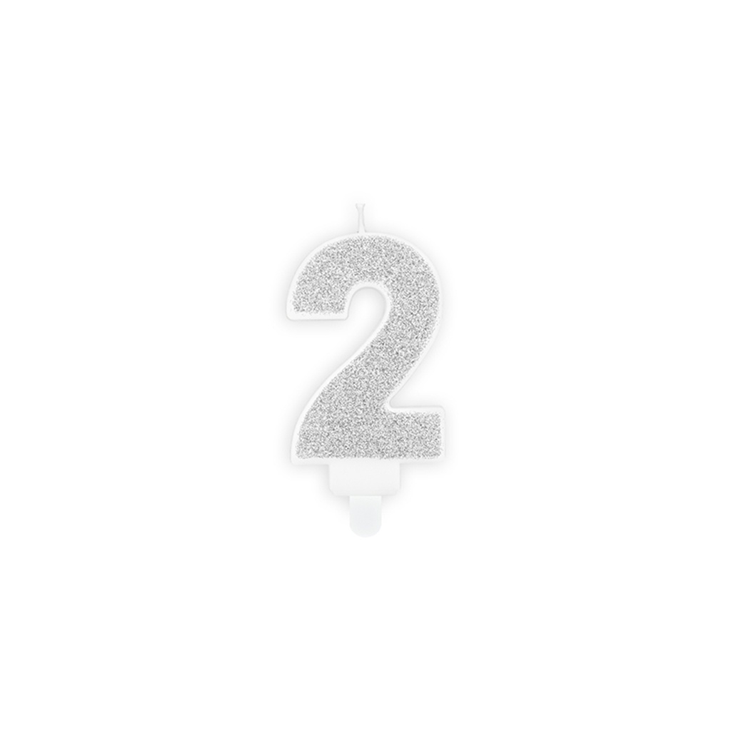 Kuchenkerze - Zahl 2 - Silber