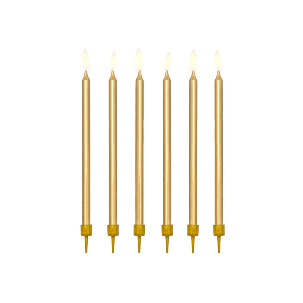 12 Kuchenkerzen XL mit Halterung - Gold