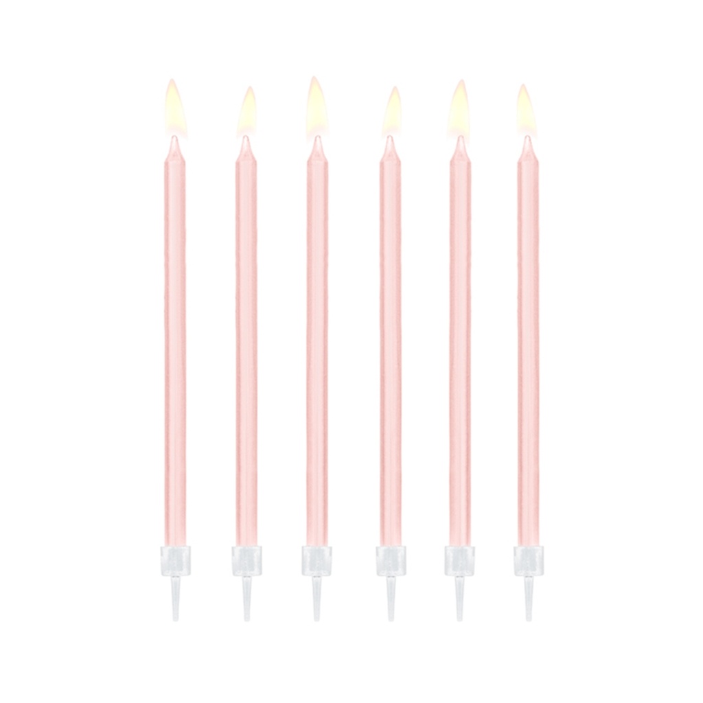 12 Kuchenkerzen XL mit Halterung - Rosa
