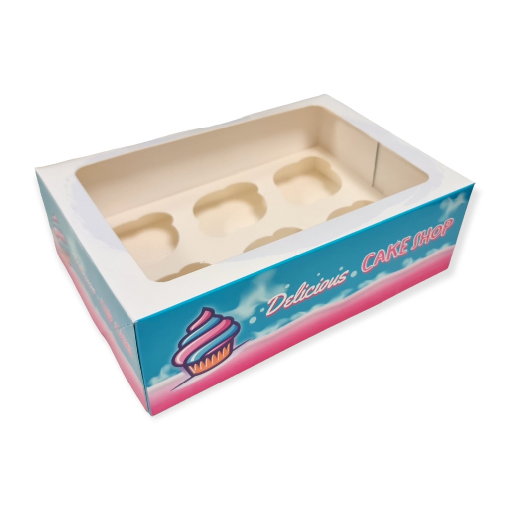 [83008] 5 x Cupcake Box - 6er  (25 x 17 x 8 cm) mit Einleger -  Packmania