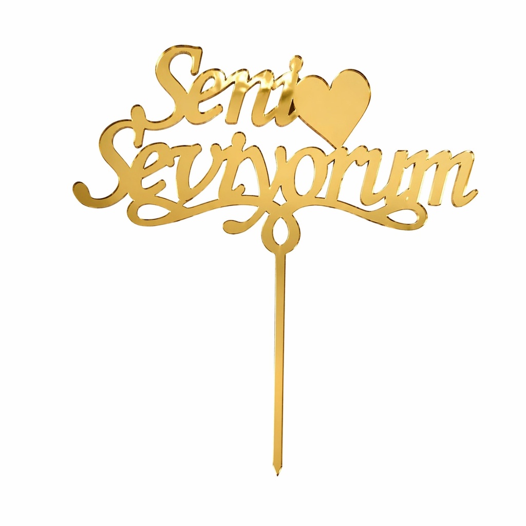 [83513] Cake Topper XXL - Seni Seviyorum - GOLD -  Acryl - Shantys