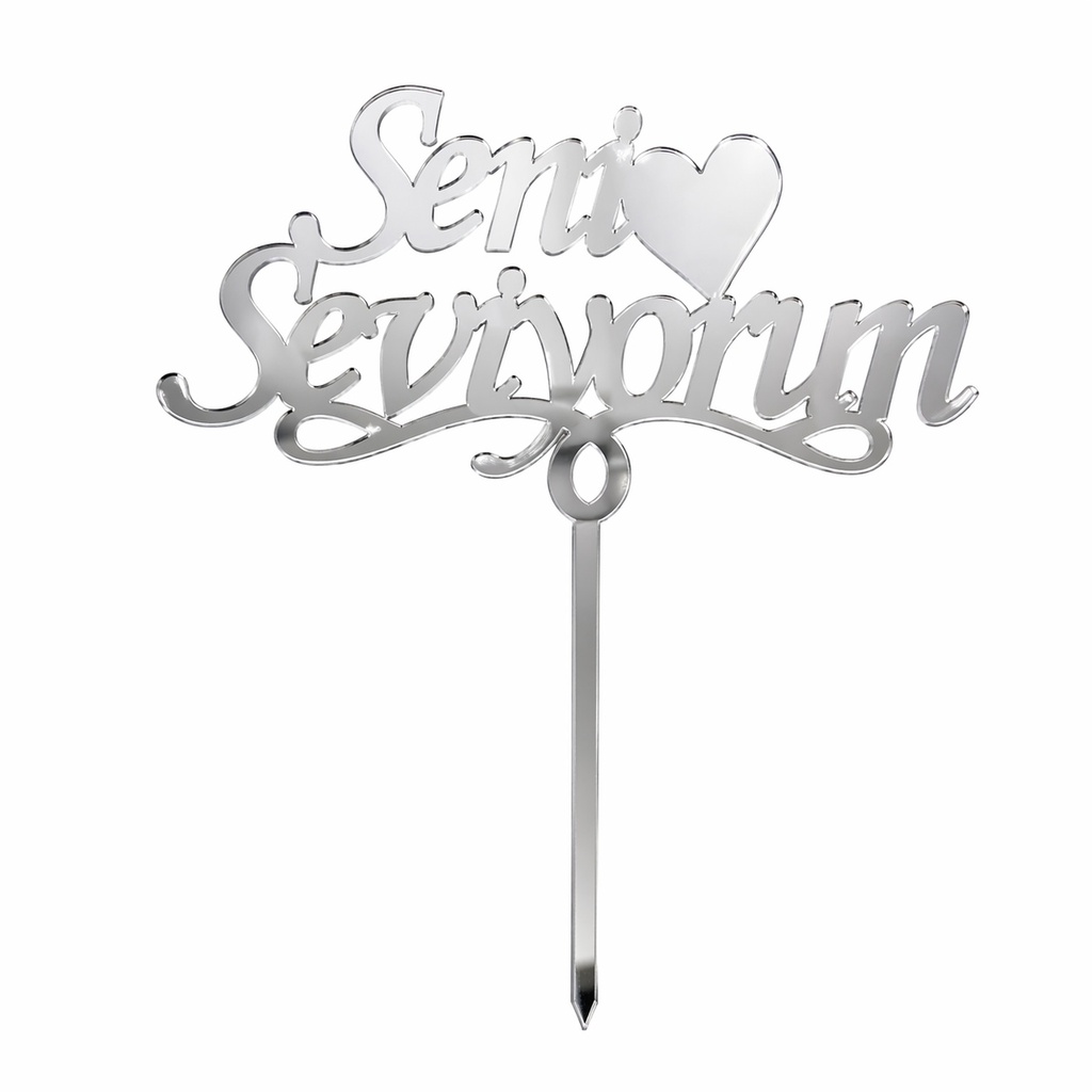 [83533] Cake Topper XXL - Seni Seviyorum -  SILBER - Acryl - Shantys