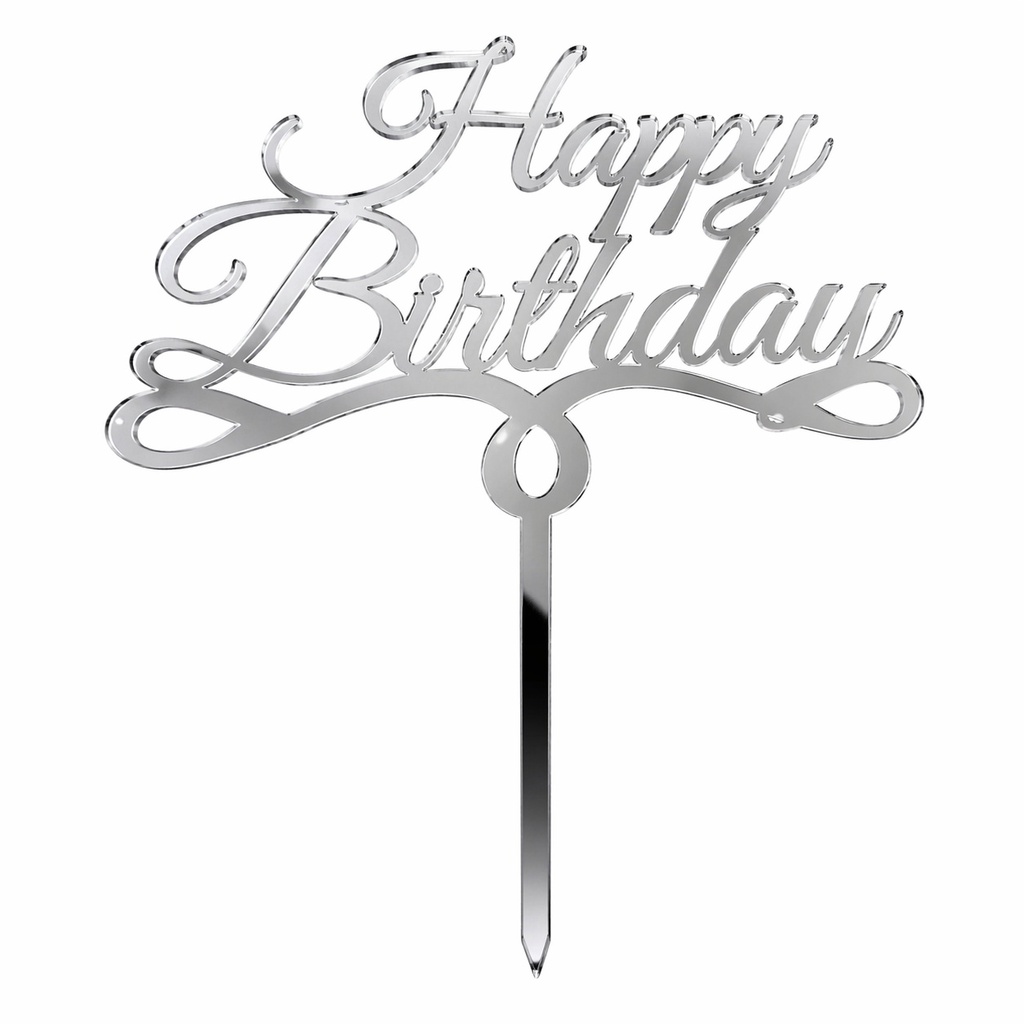 Cake Topper S - Happy Birthday 2 - SILVER - Acryl - Shantys
