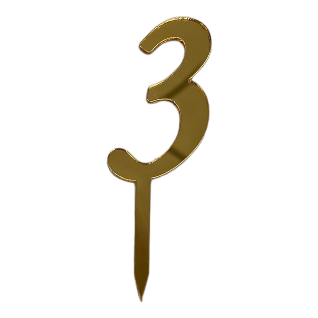 Cake Topper Zahl - 3 - GOLD - Acryl - Shantys