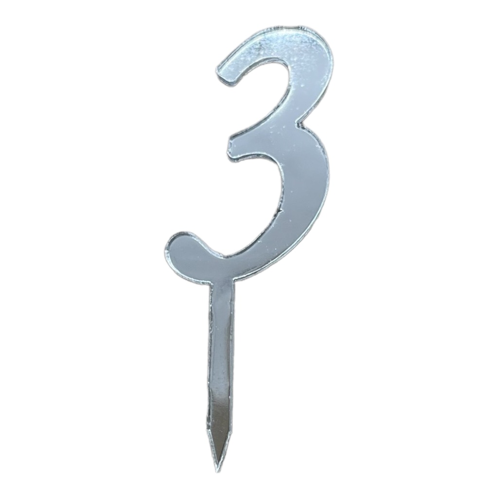 Cake Topper Zahl - 3 - SILBER - Acryl - Shantys