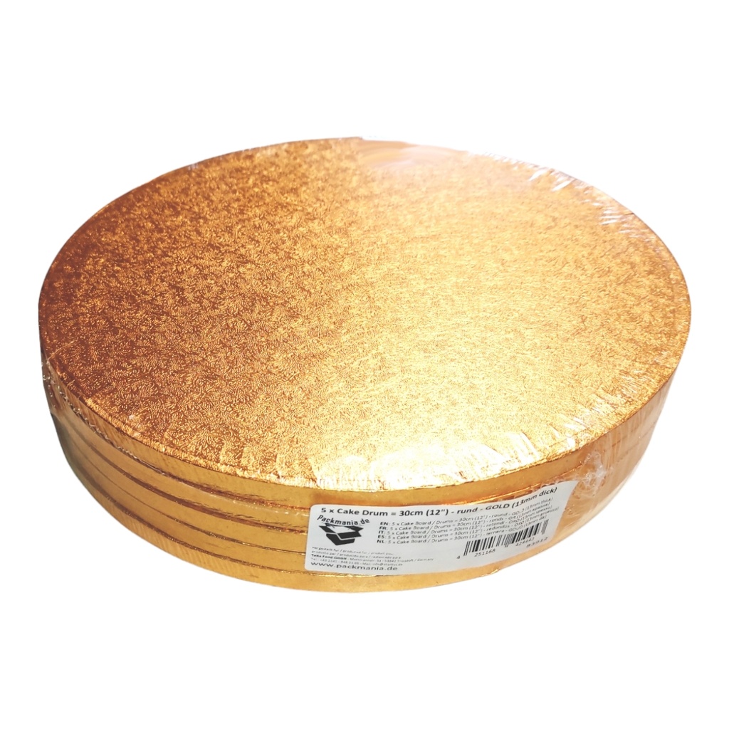 5 x Cake Drum 30 cm rund GOLD (13 mm) - Cakeboard PACKMANIA