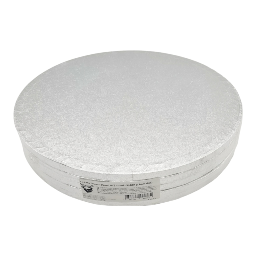 5 x Cake Drum 50 cm rund SILBER (13 mm) - Cakeboard PACKMANIA