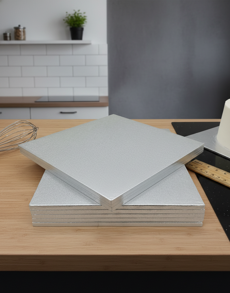 5 x Cake Drum 50x50 cm Quadrat SILBER (13 mm) - Cakeboard PACKMANIA