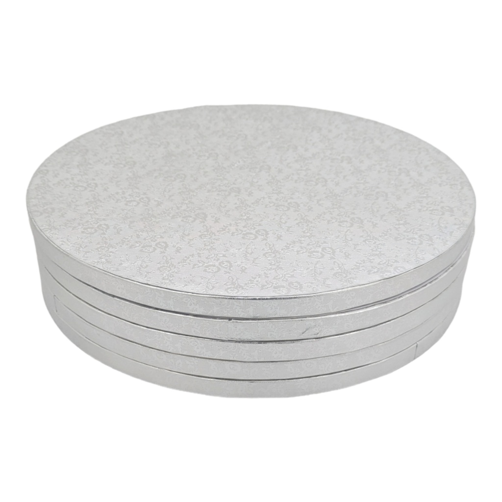 5 x Cake Drum ECO - 25 cm rund SILBER (13 mm) - Cakeboard PACKMANIA