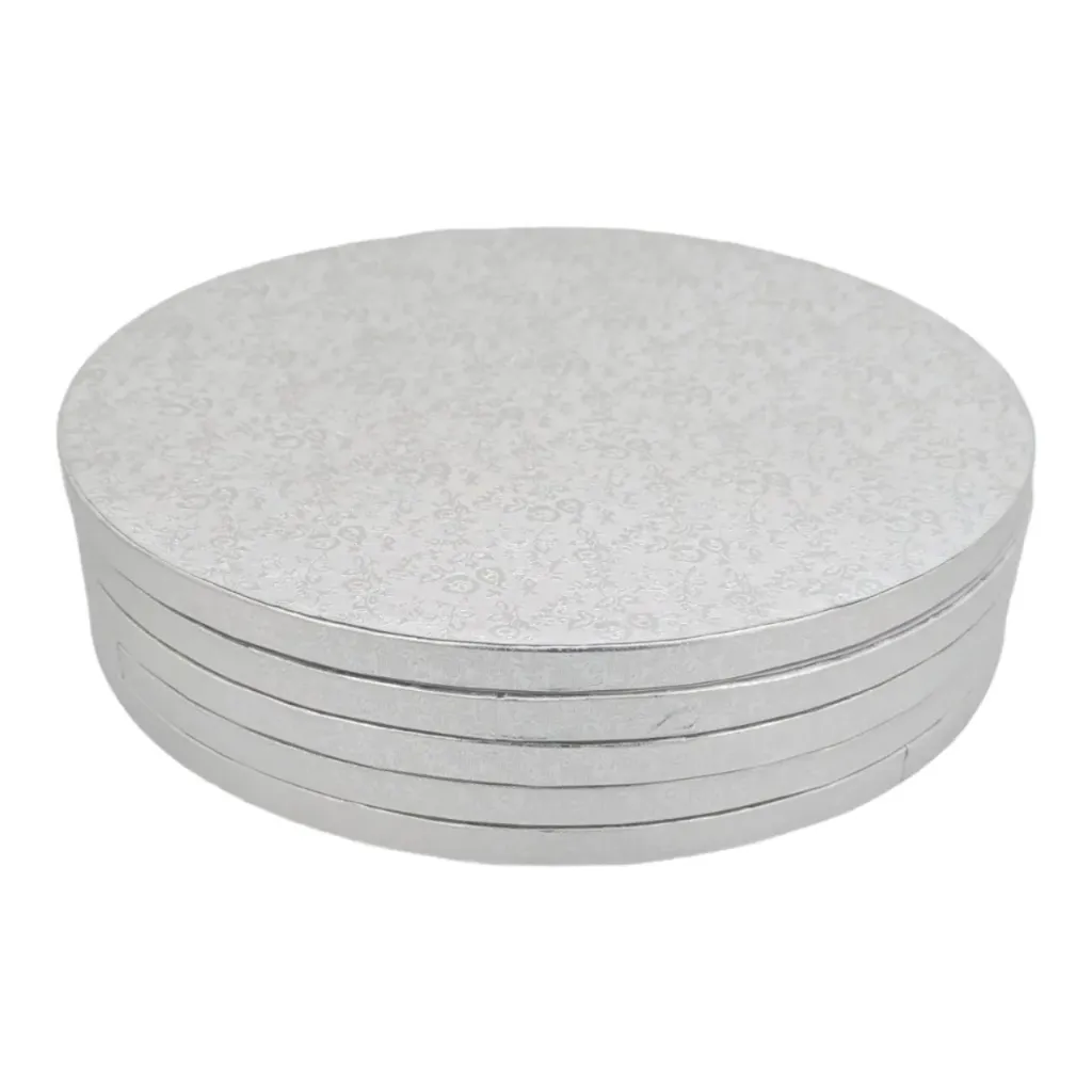 5 x Cake Drum ECO - 40 cm rund  SILBER  (13 mm) - Cakeboard PACKMANIA