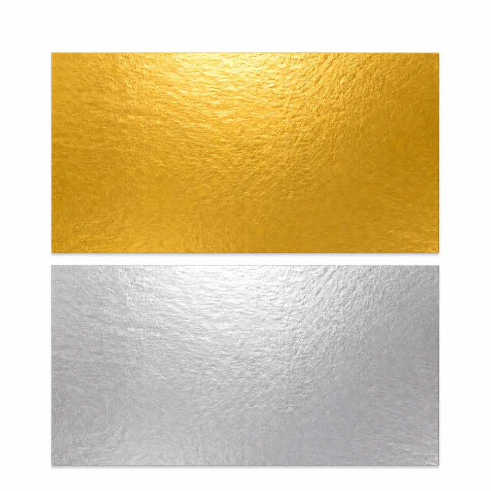 50 x Tortenuntersetzer zweiseitig - GOLD-SILBER spiegelnd - rechteckig - 19 x 12 cm