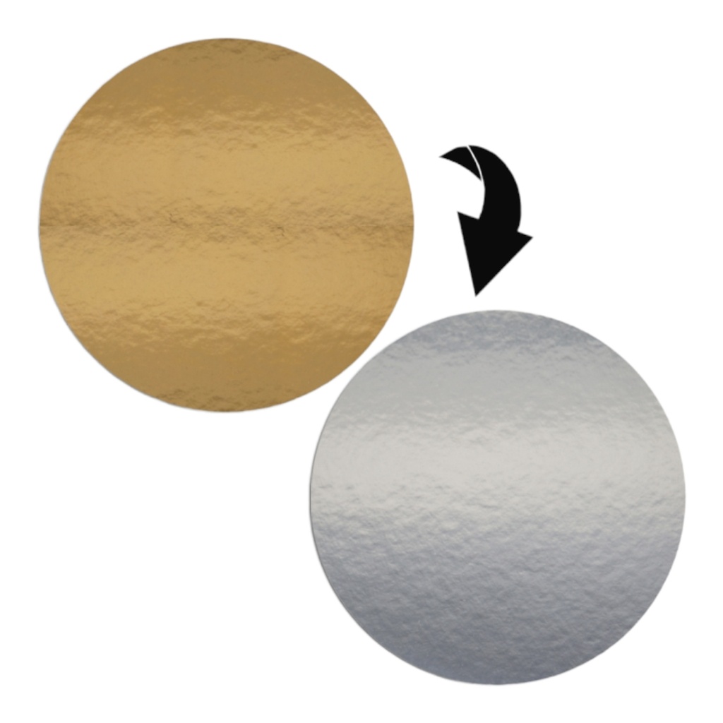 10 x Tortenuntersetzer zweiseitig - GOLD-SILBER spiegelnd - rund - 19 cm Ø