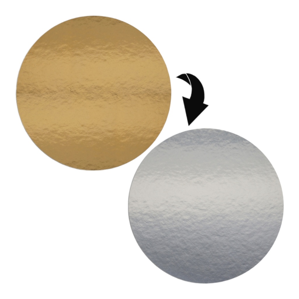 10 x Tortenuntersetzer zweiseitig - GOLD-SILBER spiegelnd - rund - 24 cm Ø