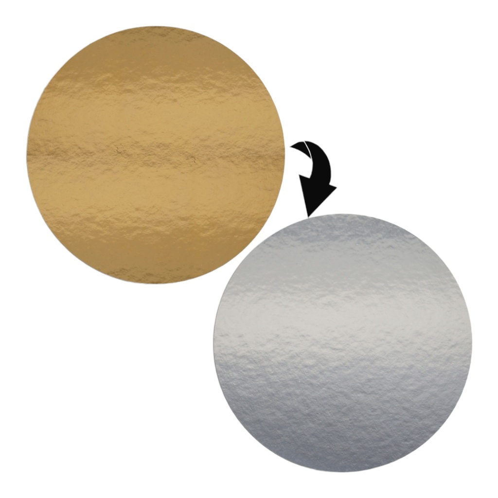 5 x Tortenuntersetzer zweiseitig - GOLD-SILBER spiegelnd - rund - 29 cm Ø