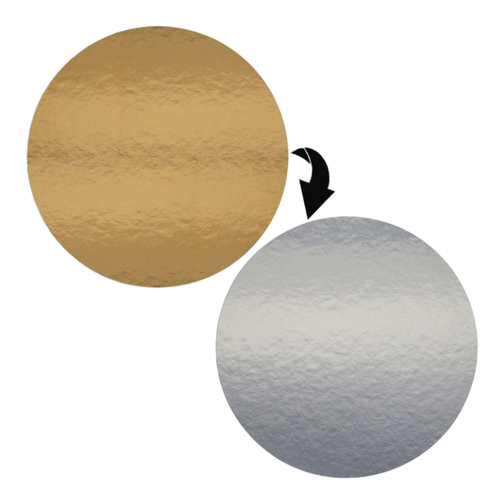 [89575] 5 x Tortenuntersetzer zweiseitig - GOLD-SILBER spiegelnd - rund - 34 cm Ø