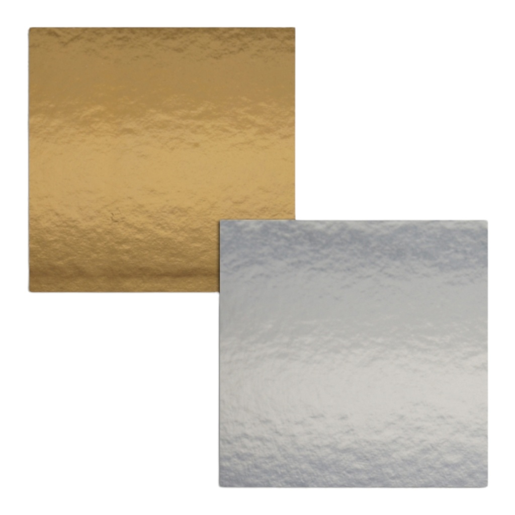 [89580] 5 x Tortenuntersetzer zweiseitig - GOLD-SILBER spiegelnd - quadrat - 19x19 cm