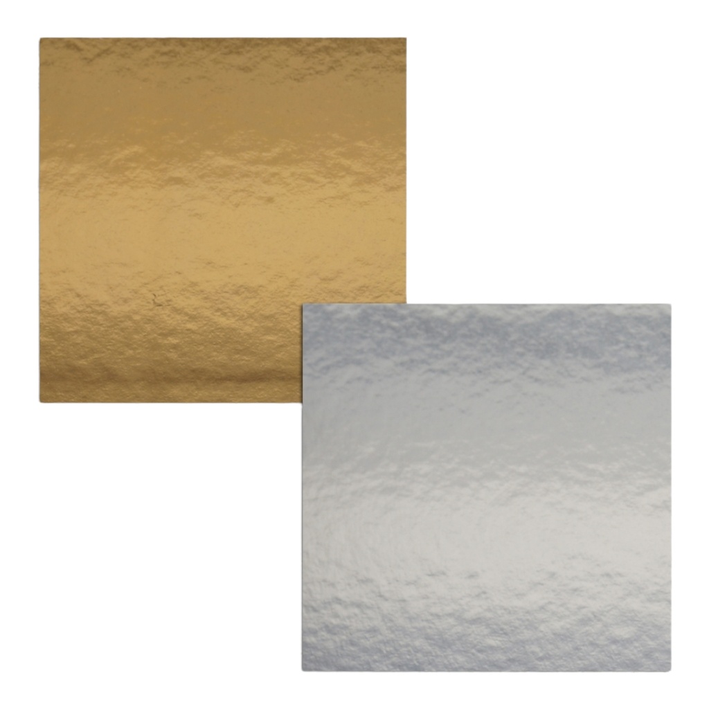 5 x Tortenuntersetzer zweiseitig - GOLD-SILBER spiegelnd - quadrat - 26x26 cm